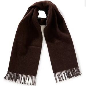 Hickey Freeman Solid Double Face Merino Wool Fringe Scarf Brown/Navy Reversible